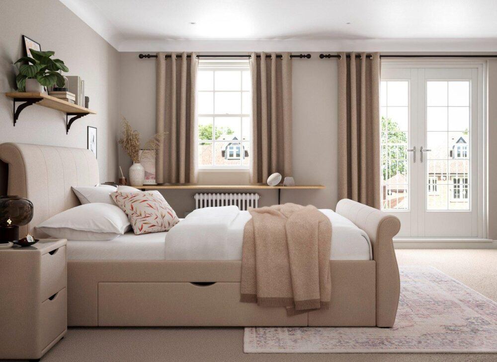 Lucia Upholstered Bed Frame in Neutral - Cream Bedroom Ideas