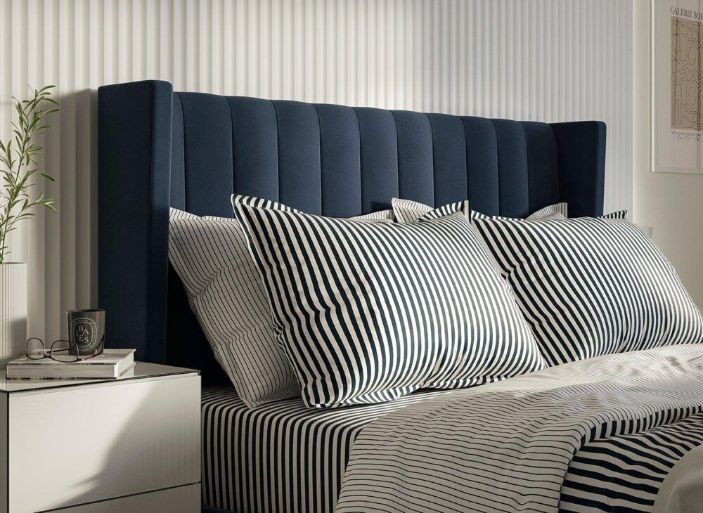 Navy Blue Foley Upholstered LG TV Bed Frame - Blue bed ideas