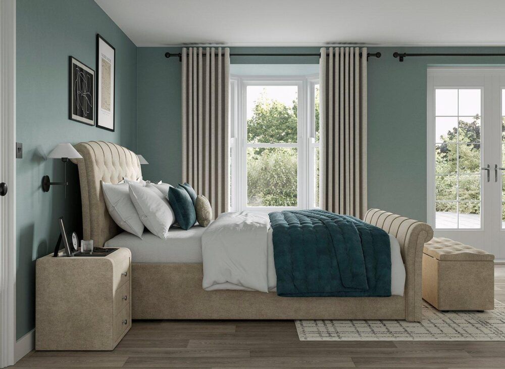 Paris Upholstered Ottoman Bed Frame in Bedroom - Blue bedroom designs