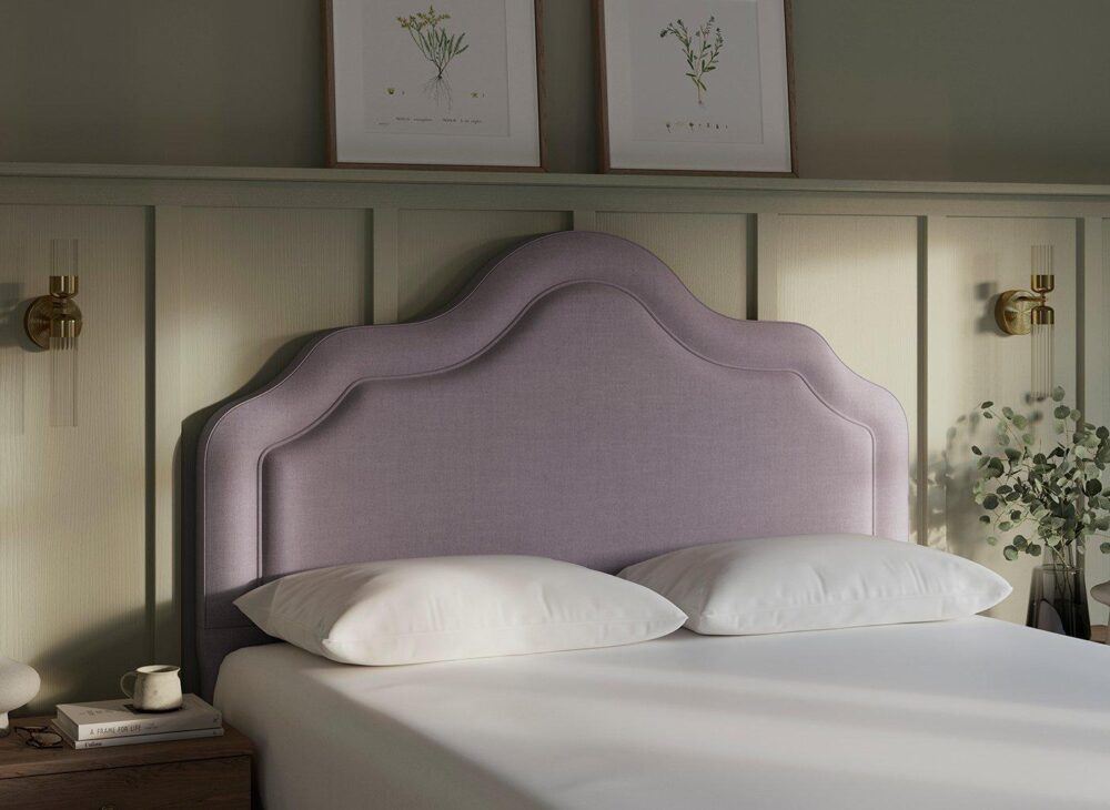 Lilac Sleepeezee Maple headboard in a sage green bedroom