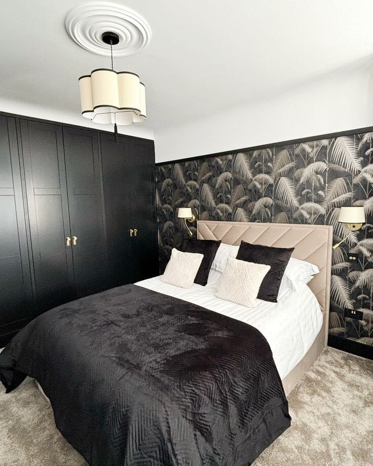 Jay Velvet-Finish Upholstered Ottoman Bed in black bedroom